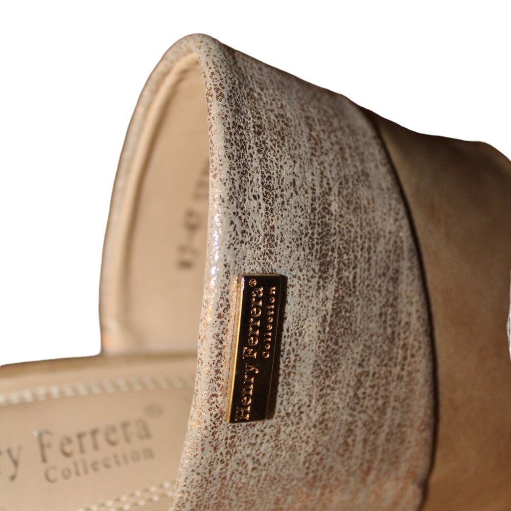 Henry Ferrera Champagne Slides with Wood Heels Size 7 NWT's GOLD TONES - Picture 6 of 7